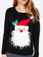 Romwe Black Christmas Santa Print Sweatshirt