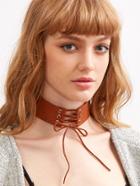 Romwe Brown Faux Suede Lace Up Wide Choker