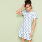 Romwe Contrast Fringe Striped Dress