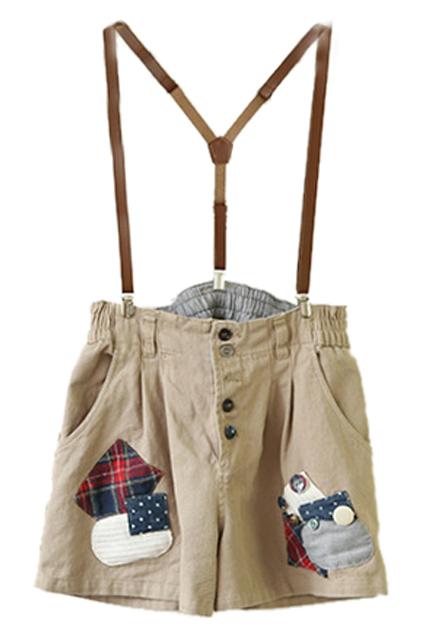 Romwe Buttoned Pocketed Khaki Playsuit