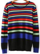 Romwe Multicolor Striped Round Neck Sweater
