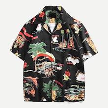 Romwe Guys Trees Print Single-breasted Shirt