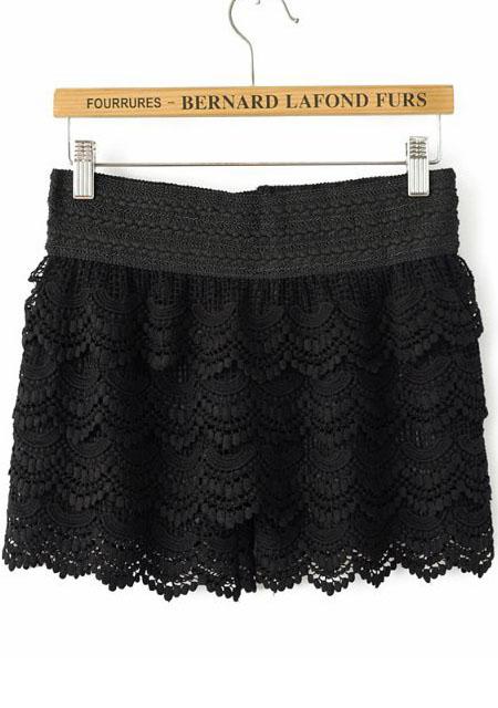 Romwe Elastic Waist Cascading Lace Shorts