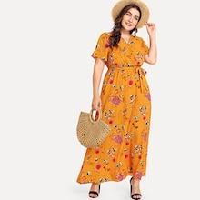 Romwe Plus Self Tie Waist Floral Dress