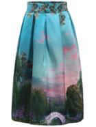 Romwe With Zipper Tree Print Skirt