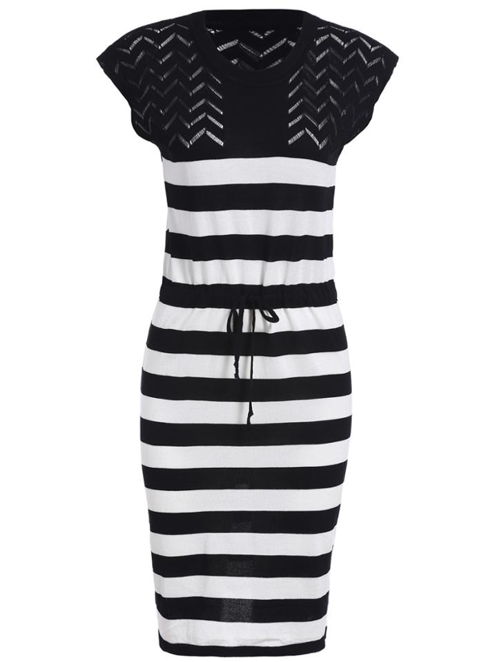 Romwe Striped Knit Hollow Dress