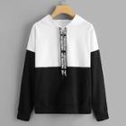 Romwe Letter Taped Hooded Sweatshirt