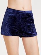 Romwe Navy Velvet Elastic Waist Shorts