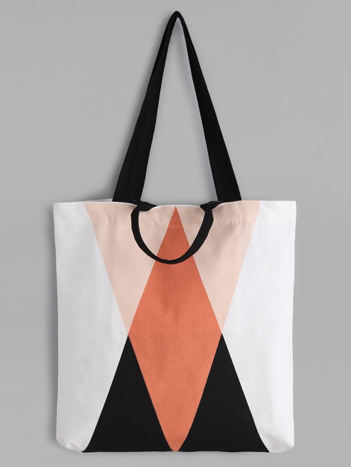 Romwe Geometric Pattern Minimalist Canvas Tote Bag