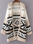 Romwe Black Geometric Pattern Loose Sweater Coat