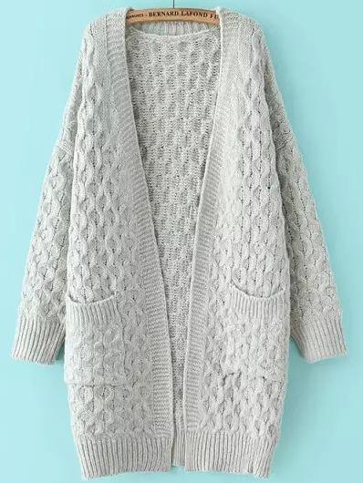 Romwe Cable Knit Long Grey Coat