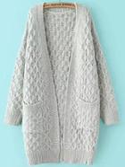 Romwe Cable Knit Long Grey Coat