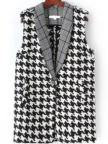 Romwe Lapel Houndstooth Single Button Vest
