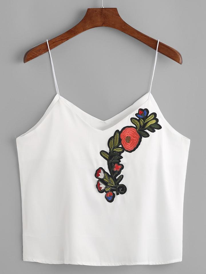Romwe Embroidered V Neck Cami Top