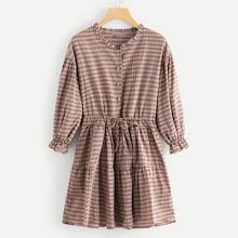 Romwe Plaid Flounce Ruffle Hem Dress