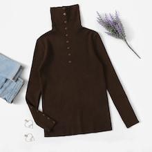 Romwe High Neck Button Detail Sweater