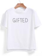 Romwe Gifted Print Loose White T-shirt
