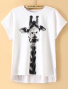 Romwe Dip Hem Giraffe Print T-shirt