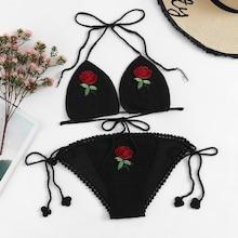 Romwe Crochet Tie Side Embroidery Bikini Set