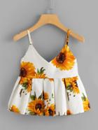 Romwe Floral Print Box Pleated Cami Top