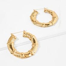 Romwe Bamboo Joint Design Hoop Earrings