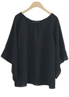 Romwe Bell Sleeve Loose Black Top