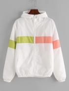 Romwe Color Block Elastic Hem Hooded Jacket