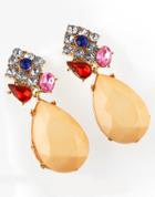 Romwe Apricot Drop Gemstone Diamond Earrings