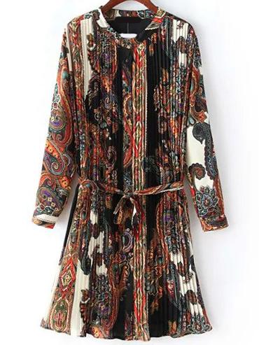 Romwe Paisley Print Pleated Shirt Dress