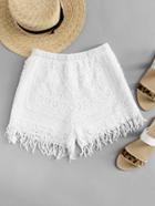 Romwe Fringe Trim Crochet Shorts