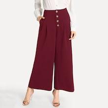 Romwe Button Fly Wide Leg Pants