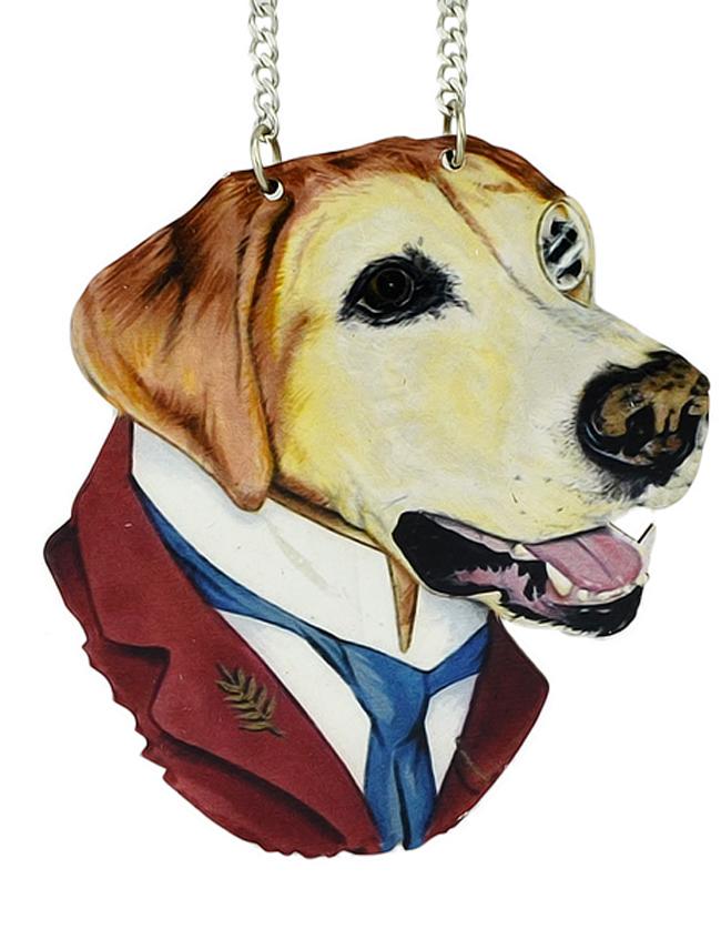 Romwe Latest Design Animal Shaped Vivid Wood Dog Head Necklace