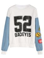 Romwe Contrast Printed Drop Shoulder Embroidered Patches Sweatshirt