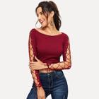 Romwe Lace Up Solid Tee