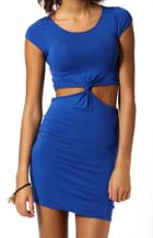 Romwe Short Sleeve Hollow Knotted Blue Dress