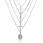 Romwe Cross & Coin Pendant Layered Necklace
