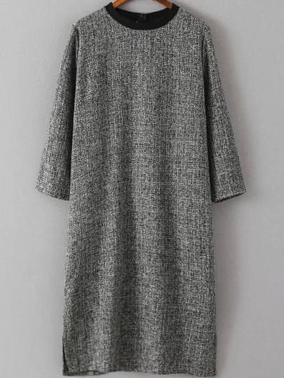Romwe Round Neck Slit Grey Dress
