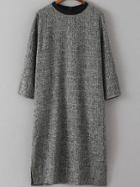 Romwe Round Neck Slit Grey Dress