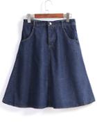 Romwe With Buttons Denim Skirt