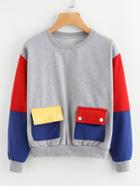 Romwe Color Block Dual Pocket Sweatshirt