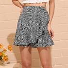 Romwe Dalmatian Print Ruffle Skirt
