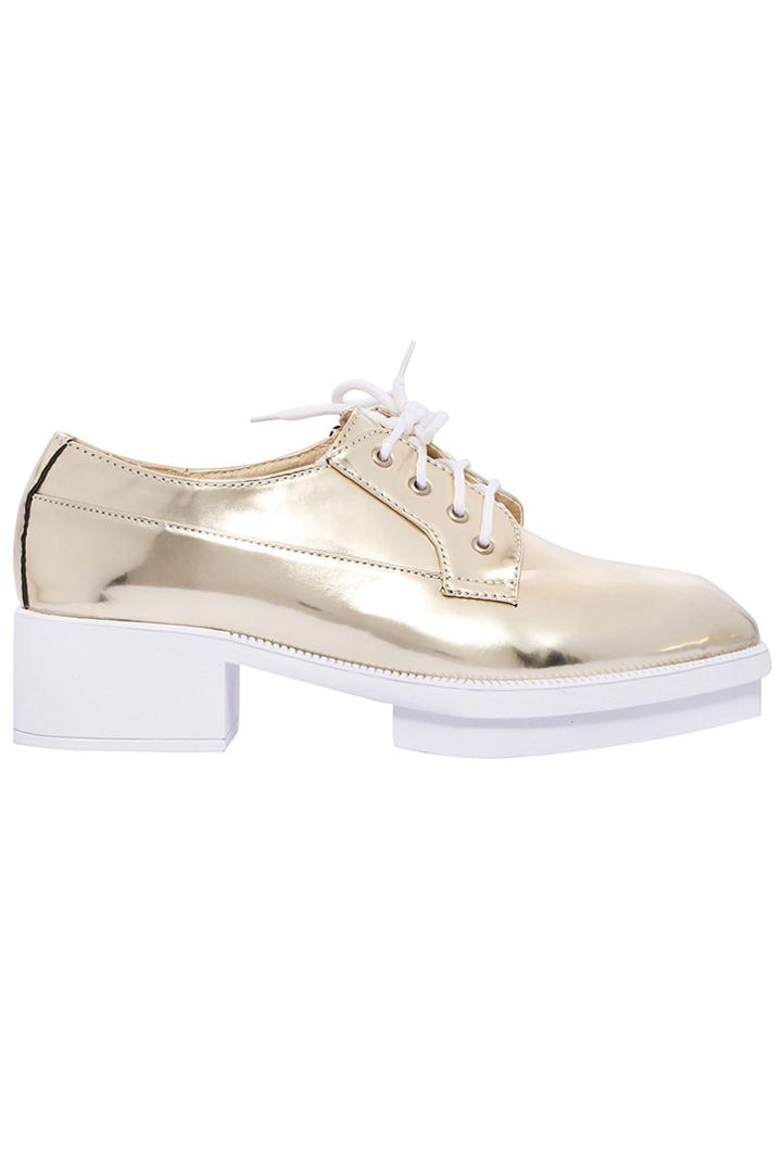 Romwe Self-tie Shoelace Platform Gold Shoes