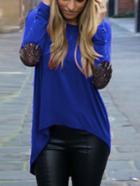 Romwe Blue Dip Hem Sparkely Glittery Cozy Costume Loose T-shirt