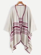 Romwe Apricot Contrast Trim Striped Pattern Poncho Cardigan