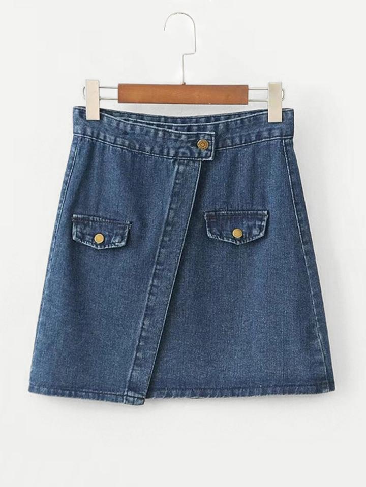 Romwe Overlap Denim Skirt