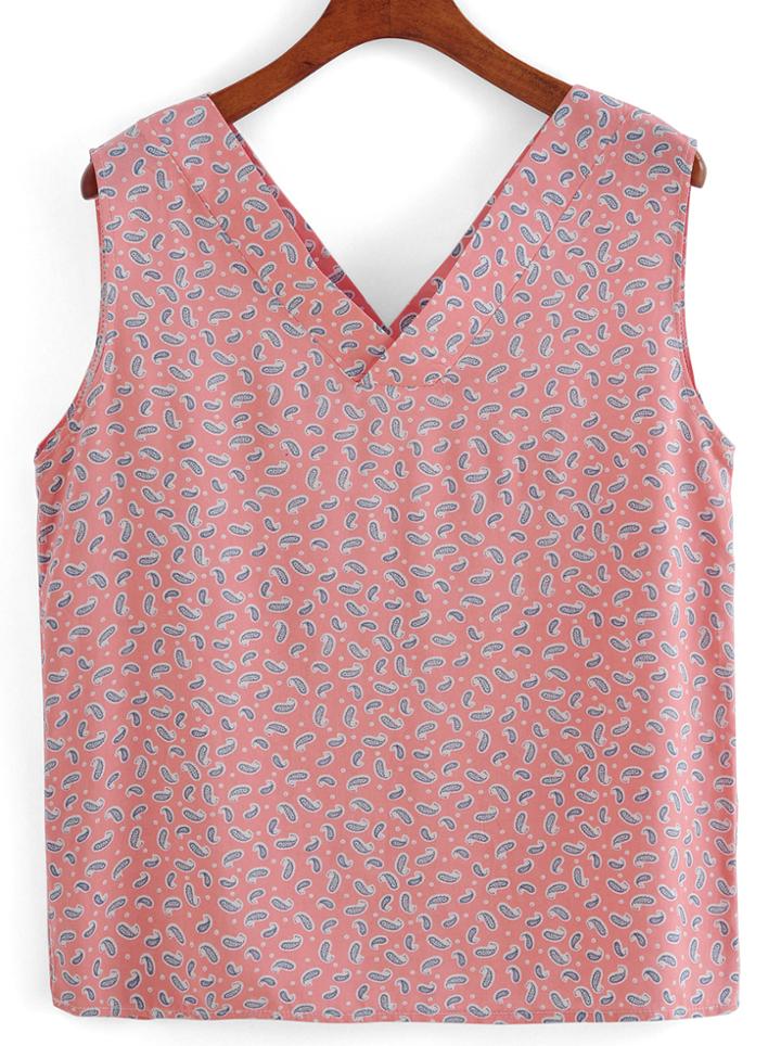 Romwe V Neck Paisley Print Tank Top