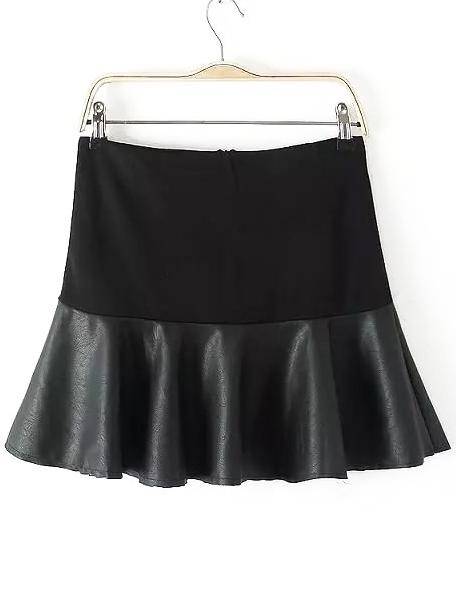 Romwe Pu Insert Ruffle Skirt