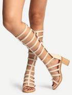 Romwe Beige Peep Toe Strappy Chunky Sandals