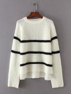 Romwe High Low Striped Raglan Sweater