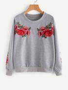 Romwe Embroidered Appliques Drop Shoulder Sweatshirt